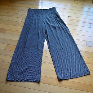 Maeve Anthropologie Wide Leg Pants Polka Dot Pleated Black White US 10